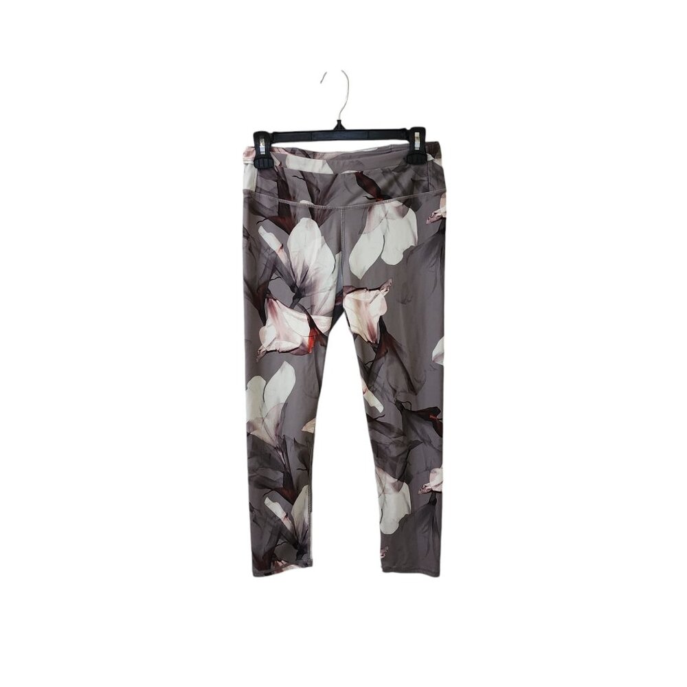 Fabletics Grey White Floral Leggings Yoga Workout Women's Small FLAW